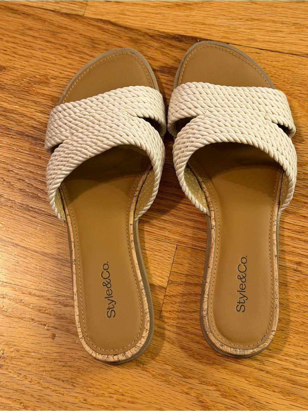 Style & Co. Cream Braided Crossover Slide Sandals